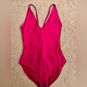 EUC one piece Plungey hot pink TA3 suit